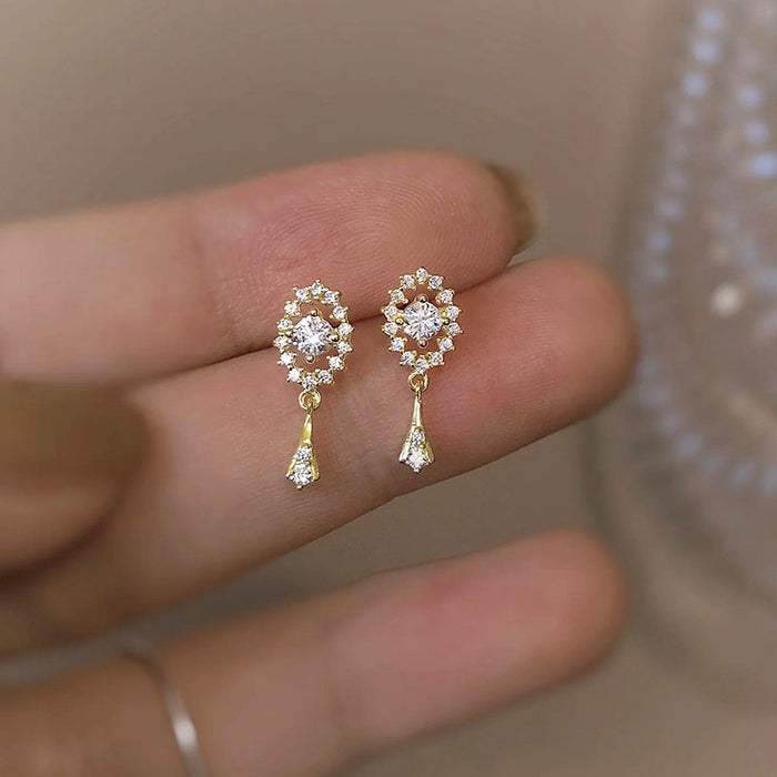 Elegant French Vintage Oval Geometric Pendant Drop Earrings For Women, Petite Statement Jewelry