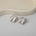 Elegant Alloy Wrinkled Fan Shell Stud Earrings, Smooth Gold Silver Metal Minimalist Fashion Earrings view 4