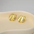 Elegant Alloy Wrinkled Fan Shell Stud Earrings, Smooth Gold Silver Metal Minimalist Fashion Earrings view 3