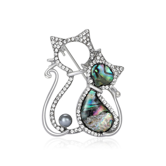 Alloy Abalone Shell Cat Brooch Pin For Suit Apparel Decoration