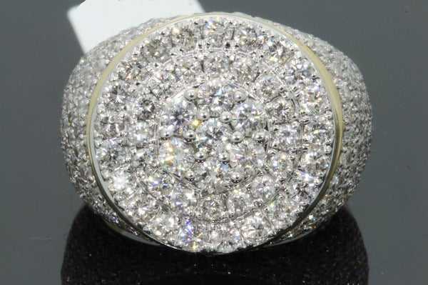 Two Tone Full Pave Round Face Gold Edge Mens Band Ring