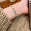 Vintage Turquoise Pearl Rose Stone Cross Geometric Beaded Bangle Jewelry view 1