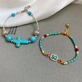 Vintage Turquoise Pearl Rose Stone Cross Geometric Beaded Bangle Jewelry view 4