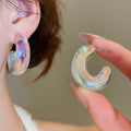 Iridescent Acrylic U Shape Oval Geometric Vacation Style Drop Earrings view 1