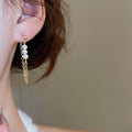 French Court Style Faux Pearl Geometric Round Stud Earrings With Ear Thread Cuff Design view 3