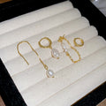 French Court Style Faux Pearl Geometric Round Stud Earrings With Ear Thread Cuff Design view 2