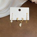 French Court Style Faux Pearl Geometric Round Stud Earrings With Ear Thread Cuff Design view 4