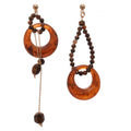 Vintage Tiger Eye Stone Resin Round Asymmetric Pendant Drop Earrings With Silver Posts view 5