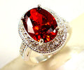 Silver Oval Halo Cocktail Ring Red Green Clear Centers view 1