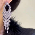 Light Luxury Copper Zircon Geometric Diamond Rectangle Tassel Drop Earrings view 4