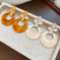 Metallic Resin Flower Round Hollow Drop Earrings With Silver Pins In European Style view 4