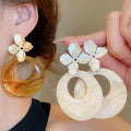 Metallic Resin Flower Round Hollow Drop Earrings With Silver Pins In European Style view 1