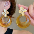 Metallic Resin Flower Round Hollow Drop Earrings With Silver Pins In European Style view 3