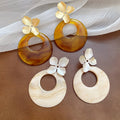 Metallic Resin Flower Round Hollow Drop Earrings With Silver Pins In European Style view 2