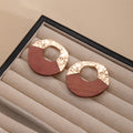 Vintage Alloy Geometric Irregular Round Hammered Metal Wood Splice Statement Stud Earrings view 3
