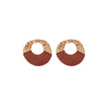 Vintage Alloy Geometric Irregular Round Hammered Metal Wood Splice Statement Stud Earrings view 5