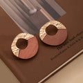 Vintage Alloy Geometric Irregular Round Hammered Metal Wood Splice Statement Stud Earrings view 4