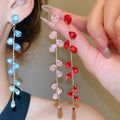 Copper Teardrop Zircon Leaf Tassel Drop Earrings With Silver Pins, Light Luxury Style view 2