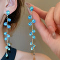 Copper Teardrop Zircon Leaf Tassel Drop Earrings With Silver Pins, Light Luxury Style view 4
