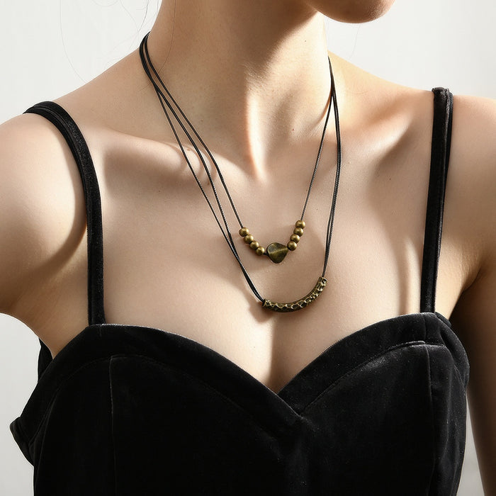 Vintage Casual Bronze Tube Pendant Necklace For Women Fashion Alloy Accessory Jewelry