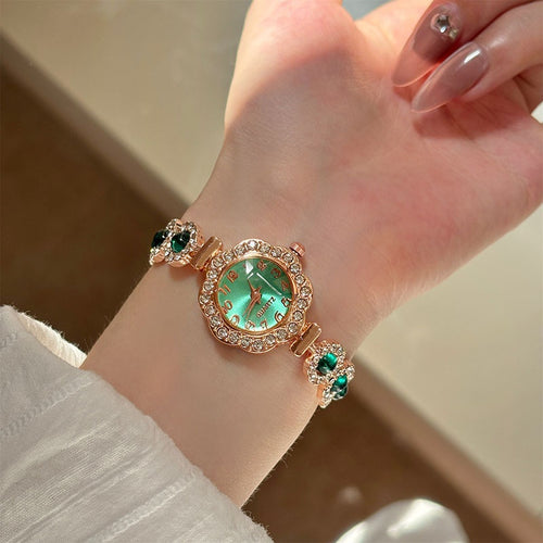 Light Luxury Alloy Geometric Round Watch Inspired Sliding Bangle With Rhinestone Accent