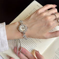 Light Luxury Alloy Geometric Round Watch Inspired Sliding Bangle With Rhinestone Accent view 4