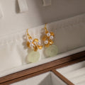 Elegant Vintage Chinese Style Gold Alloy Leaf Faux Pearl Jade Donut Pendant Hanfu Drop Hook Earrings view 4