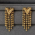 Copper V Shape Chain Tassel Drop Earrings With Silver Pins, Court Style Geometric Studs view 3