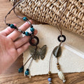 Vintage Ethnic Wood Bead Butterfly Leaf Ceramic Oval Pendant Clavicle Necklace view 4