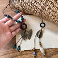 Vintage Ethnic Wood Bead Butterfly Leaf Ceramic Oval Pendant Clavicle Necklace view 2