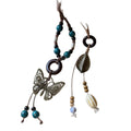 Vintage Ethnic Wood Bead Butterfly Leaf Ceramic Oval Pendant Clavicle Necklace view 5