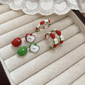 Alloy Apple Stud Earrings And Ring Jewelry Set Fresh Forest Style C Shape Enamel Design view 4