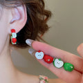 Alloy Apple Stud Earrings And Ring Jewelry Set Fresh Forest Style C Shape Enamel Design view 1