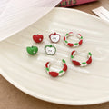 Alloy Apple Stud Earrings And Ring Jewelry Set Fresh Forest Style C Shape Enamel Design view 2