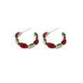 Alloy Apple Stud Earrings And Ring Jewelry Set Fresh Forest Style C Shape Enamel Design view 5