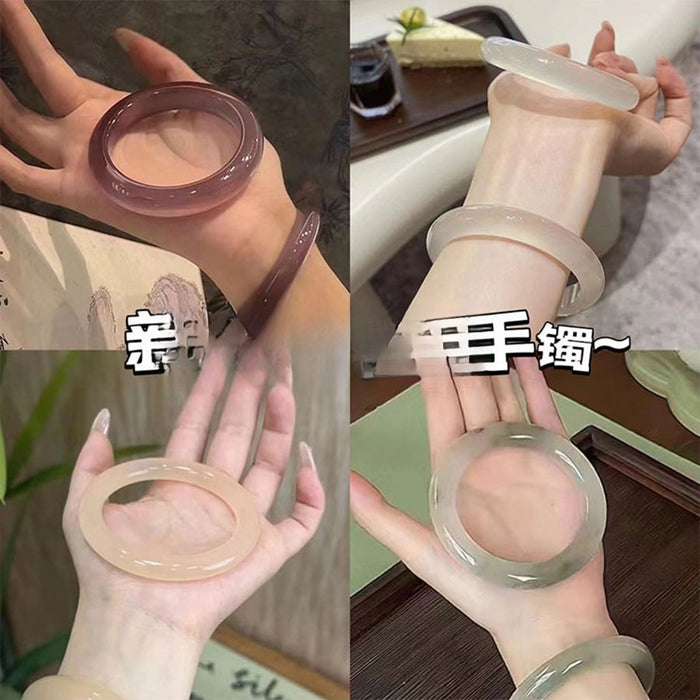 New Chinese Style Geometric Round Glazed Glass Bangle, Minimalist Designer Wrist Jewelry