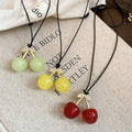 Pastoral Acrylic Cherry Pendant Adjustable Wax Cord Sweater Necklace For Women view 3