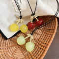 Pastoral Acrylic Cherry Pendant Adjustable Wax Cord Sweater Necklace For Women view 1