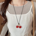 Pastoral Acrylic Cherry Pendant Adjustable Wax Cord Sweater Necklace For Women view 4