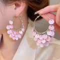 Copper Shell Geometric Round Tassel Hoop Earrings For Beach Vacation Sweet Style view 2