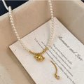Light Luxury Faux Pearl Beaded Geometric Gourd Pendant Necklace With Zircon Accents For Women view 2