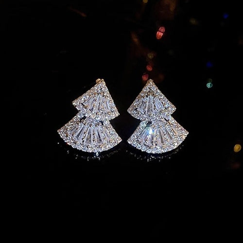 Korean Sparkling Stud Earrings For Women, Movable Triangle Geometric Fashion Jewelry