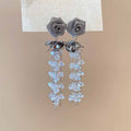 Alloy Silver Needle Rose Flower Crystal Tassel Drop Earrings Chic Floral Jewelry For Women view 3