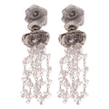 Alloy Silver Needle Rose Flower Crystal Tassel Drop Earrings Chic Floral Jewelry For Women view 5