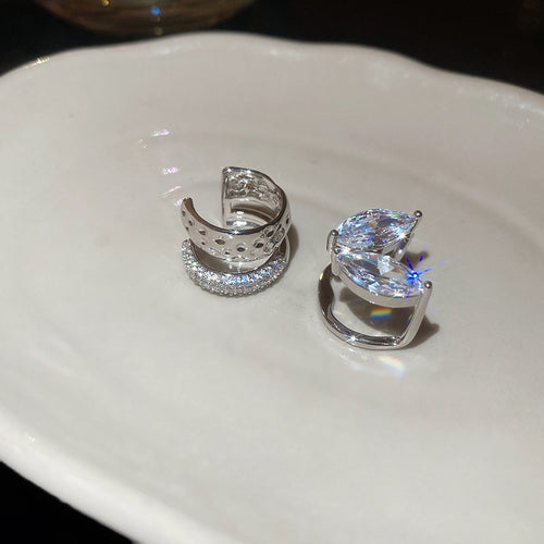 Light Luxury Copper Zircon Leaf Geometric Round Clip-on Earrings For Women