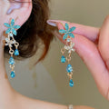 Light Luxury Alloy Rhinestone Flower Butterfly Teardrop Tassel Drop Earrings For Women view 3