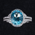 Silver Tone Oval Color Stone Halo Ring with Clear Stone Accents view 3