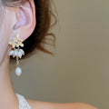 Vintage Floral Faux Pearl Tassel Drop Earrings With Silver Needle Elegant Geometric Design For Women view 4