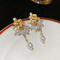 Vintage Floral Faux Pearl Tassel Drop Earrings With Silver Needle Elegant Geometric Design For Women view 3
