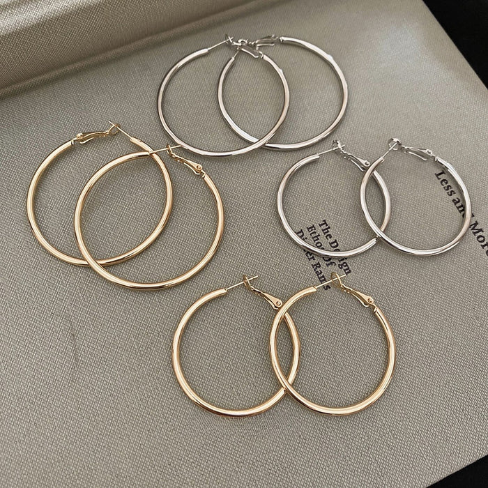 Smooth Metal Geometric Round Hoop Earrings Minimalist Fashion Jewelry For Women